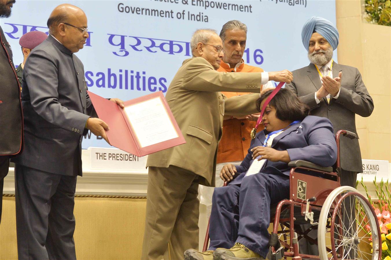  The President of India, Shri Pranab Mukherjee presenting the National Awards for the Empowerment of Persons with Disabilities (Divyangjan) in New Delhi on December 3, 2016 on the occasion of International Day of Disabled Persons.