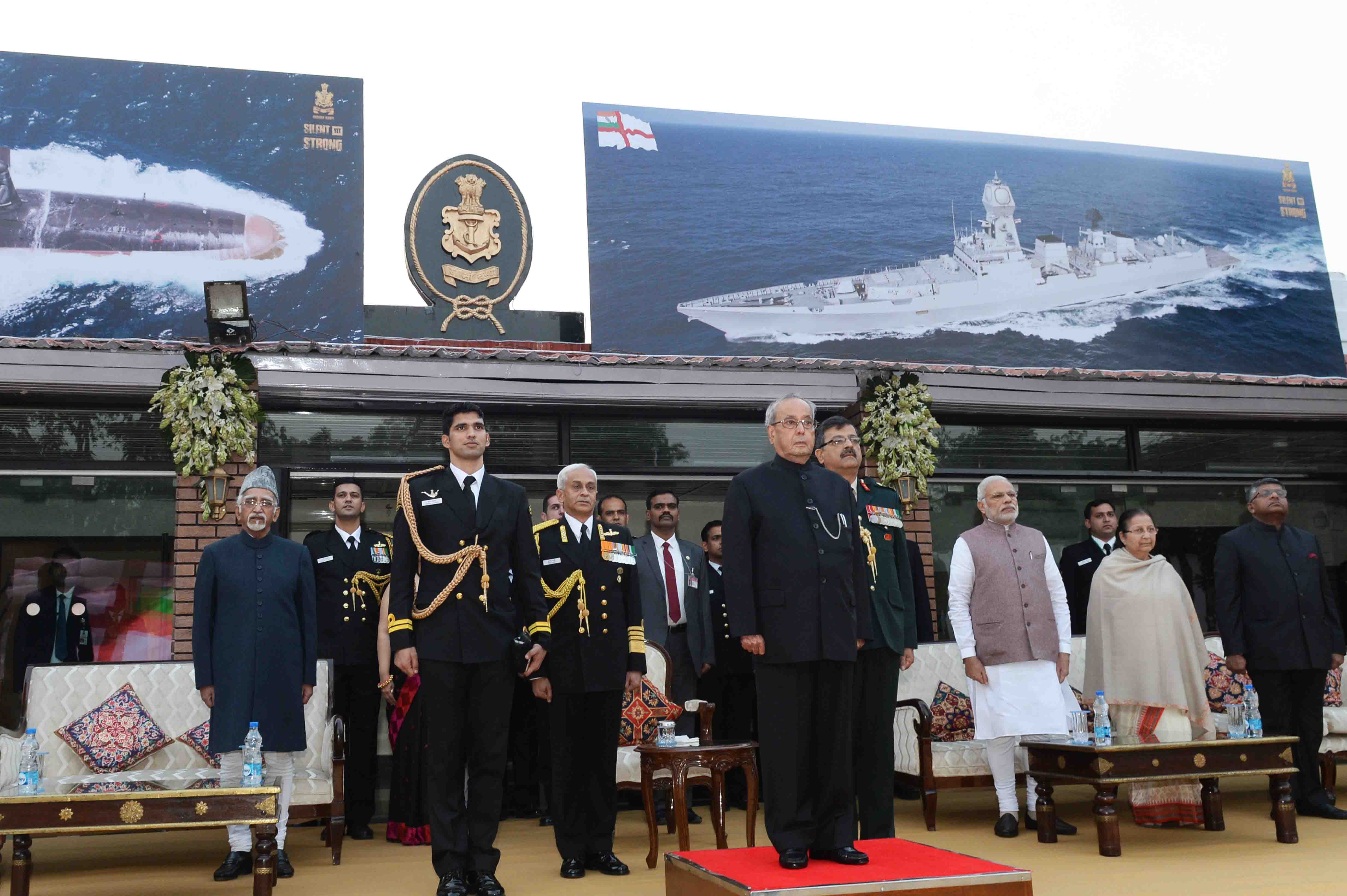 The President of India, Shri Pranab Mukherjee attending the Navy Day Reception hosted by the Chief of the Naval Staff at Navy House in New Delhi on December 4, 2016.