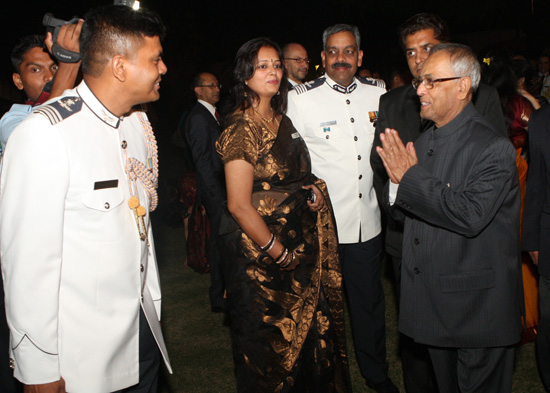 The President of India, Shri Pranab Mukherjee meeting Air Force Officers at the 'At Home' function hosted by the Chief of Air Staff, Air Chief Marshal N.A.K. Browne in New Delhi on October 8, 2012 on the occasion of Air Force Day.