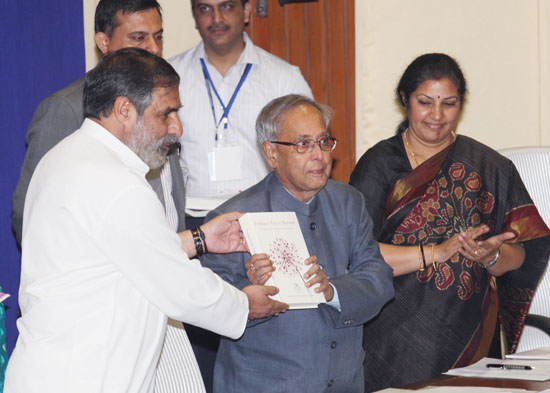 The first copy of the Commemorative Volume of Foreign Trade Review (FTR) released by the Union Minister for Commerce and Industry and Textile, Shri Anand Sharma being presented to the President of India, Shri Pranab Mukherjee at New Delhi in May 2, 2013 a