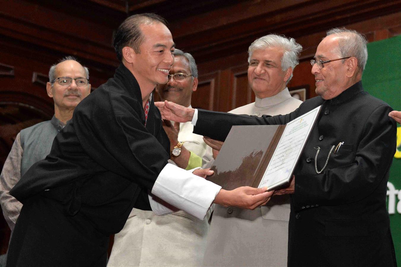 The President of India, Shri Pranab Mukherjee presenting the degree to a student at the annual convocation of the Indira Gandhi National Forest Academy at Dehradun in Uttarakhand on May 5, 2017.