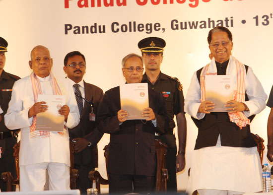 The President of India, Shri Pranab Mukherjee attending the Closing Ceremony of the Golden Jubilee Celebrations of Pandu College at Guwahati in Assam on May 13, 2013. The Governor of Assam, Shri Janaki Ballav Patnaik and Chief Minister of Assam, Shri Taru