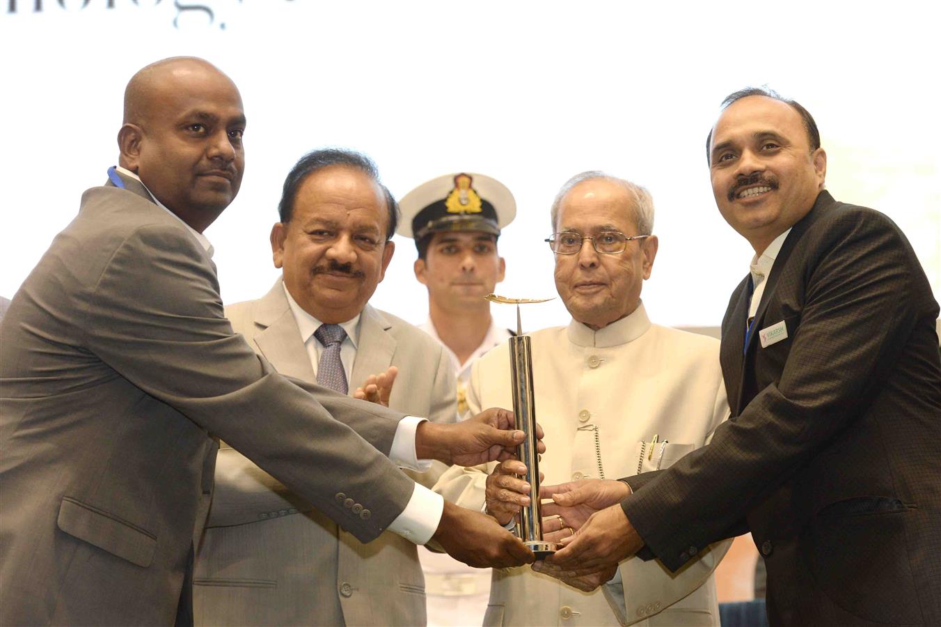 The President of India, Shri Pranab Mukherjee presenting the National Awards on Technology at the National Technology Day celebrations in New Delhi on May 11, 2017.