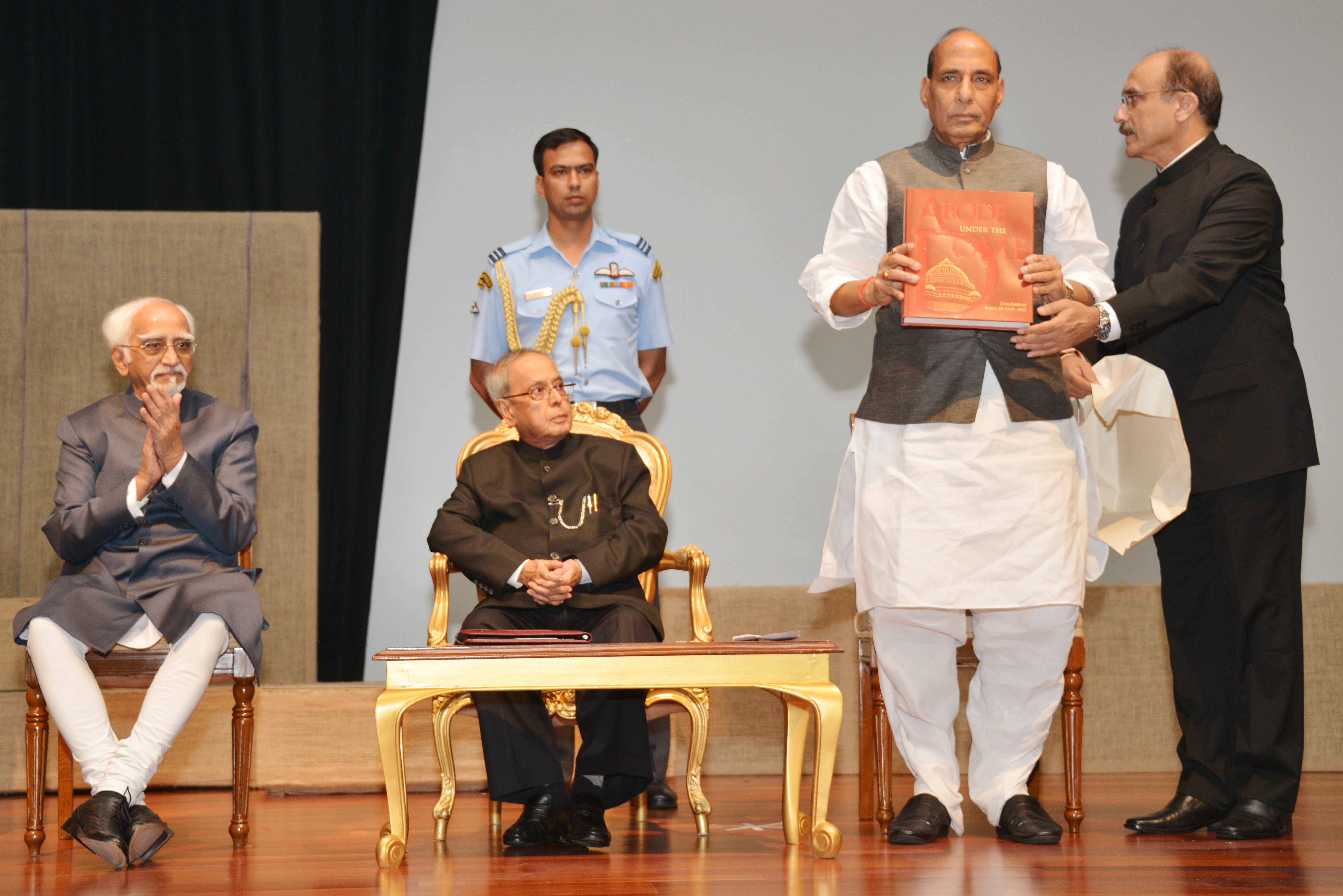 The President of India, Shri Pranab Mukherjee during the release of book titled "Abode under the Dome" by the Union Home Minister, Shri Rajnath Singh at Rashtrapati Bhavan on July 25, 2015.