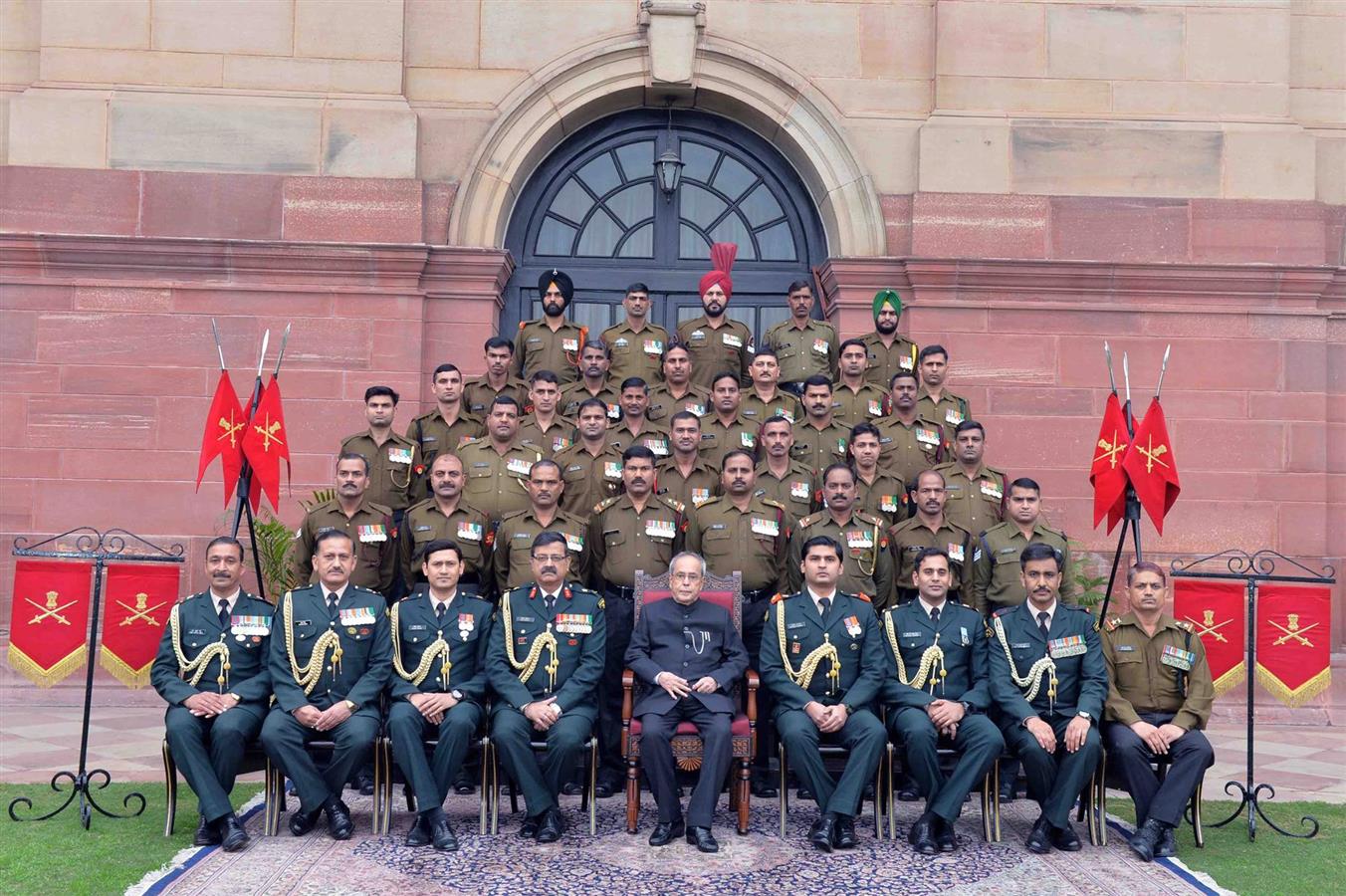 The President of India, Shri Pranab Mukherjee with the Army contingent of Rashtrapati Bhavan on the occasion of Army Day at Rashtrapati Bhavan on January 15, 2016. 