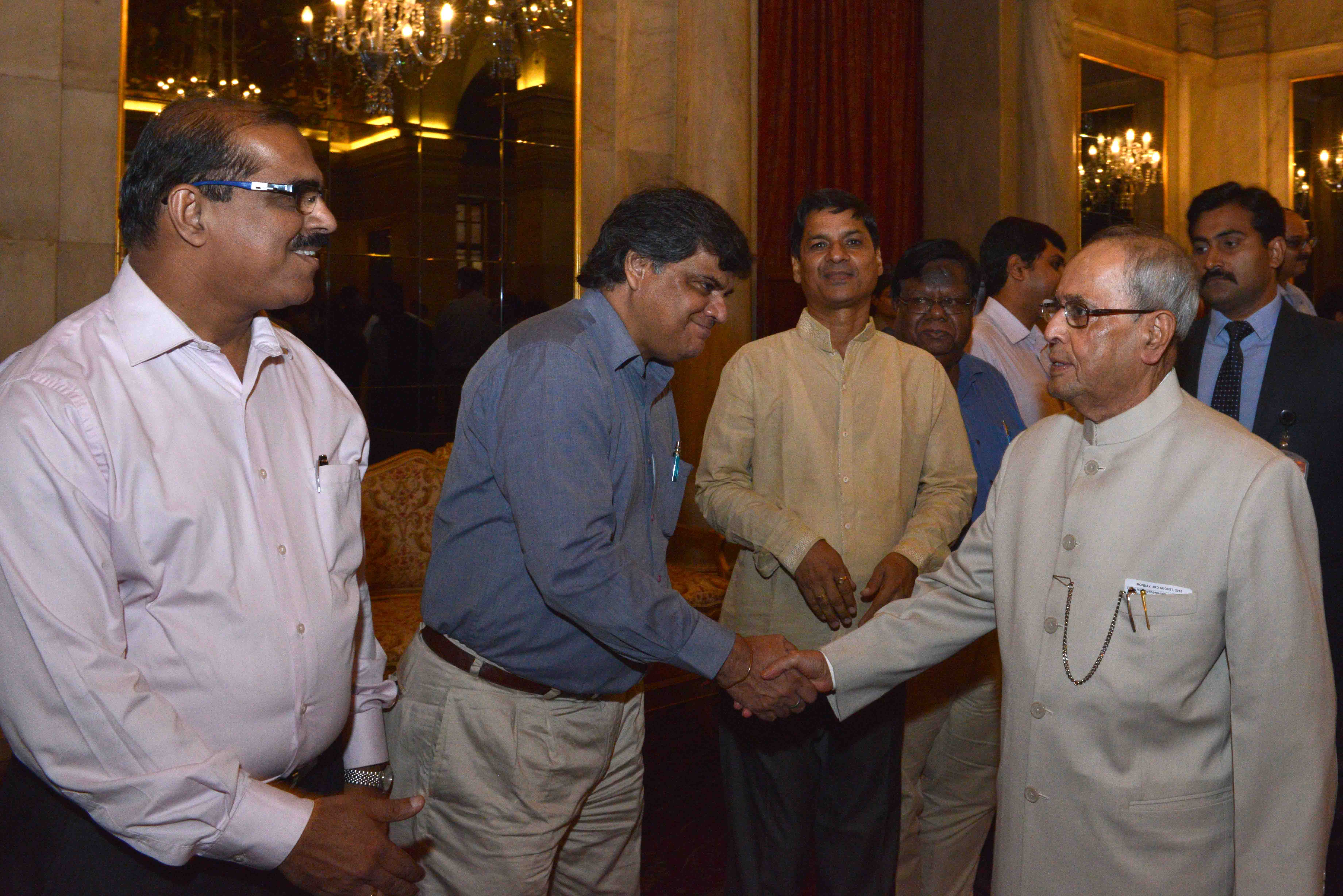 The President of India, Shri Pranab Mukherjee interacting with Media Personnel at Rashtrapati Bhavan on August 3, 2015.