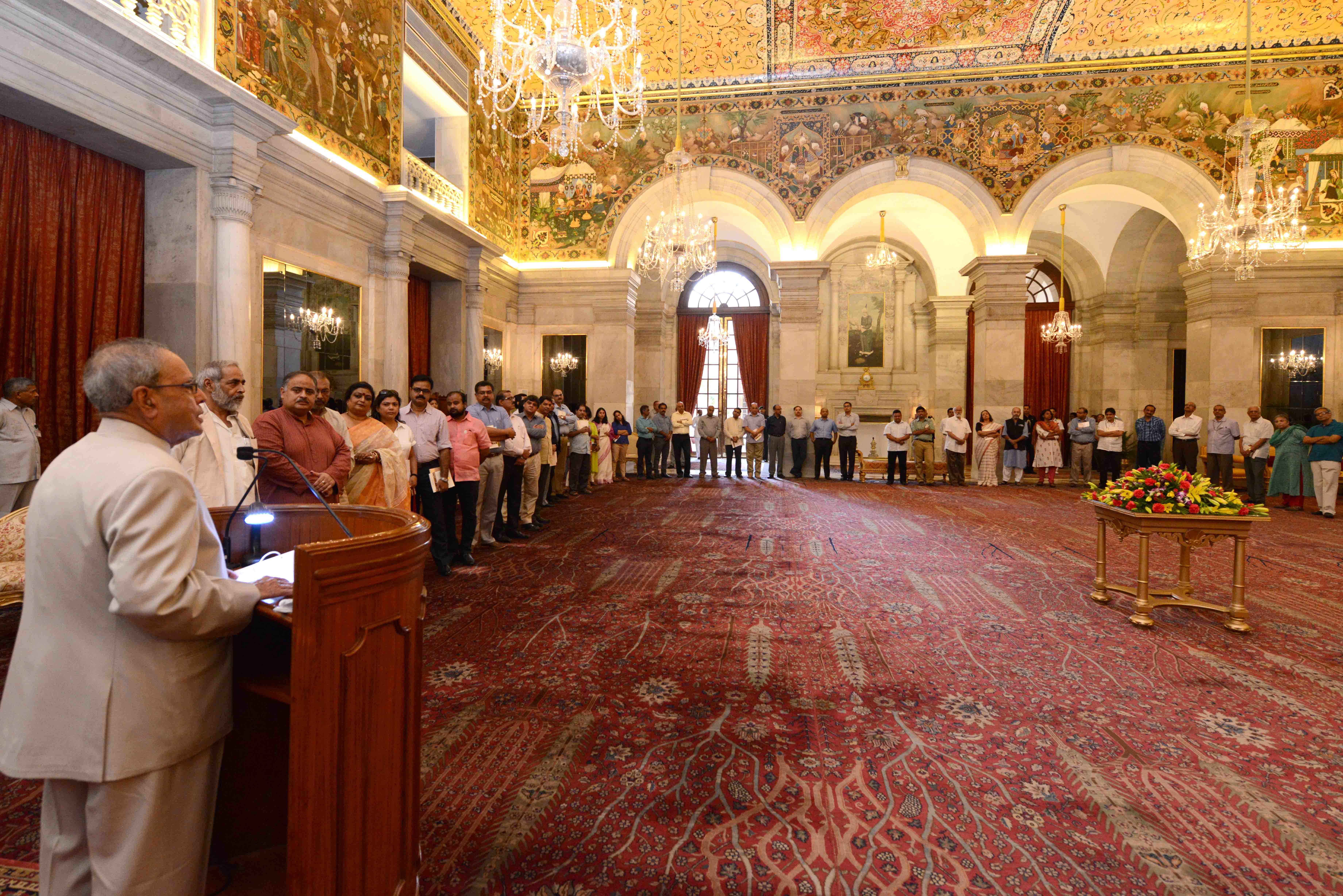 The President of India, Shri Pranab Mukherjee interacting with Media Personnel at Rashtrapati Bhavan on August 3, 2015.