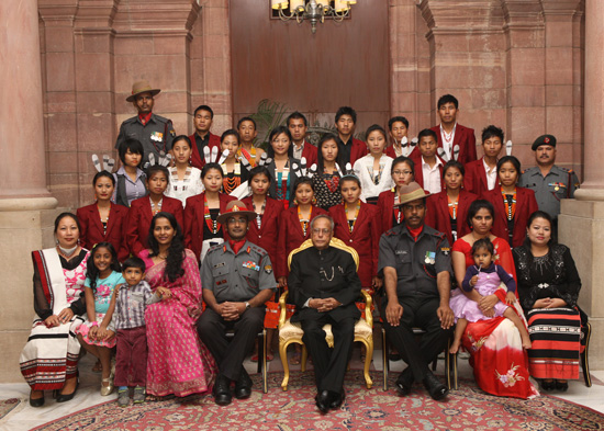 Students from Manipur attending 'National Integration Tour' meeting The President of India Shri Pranab Mukherjee at Rashtrapati Bhavan on November 3, 2012.