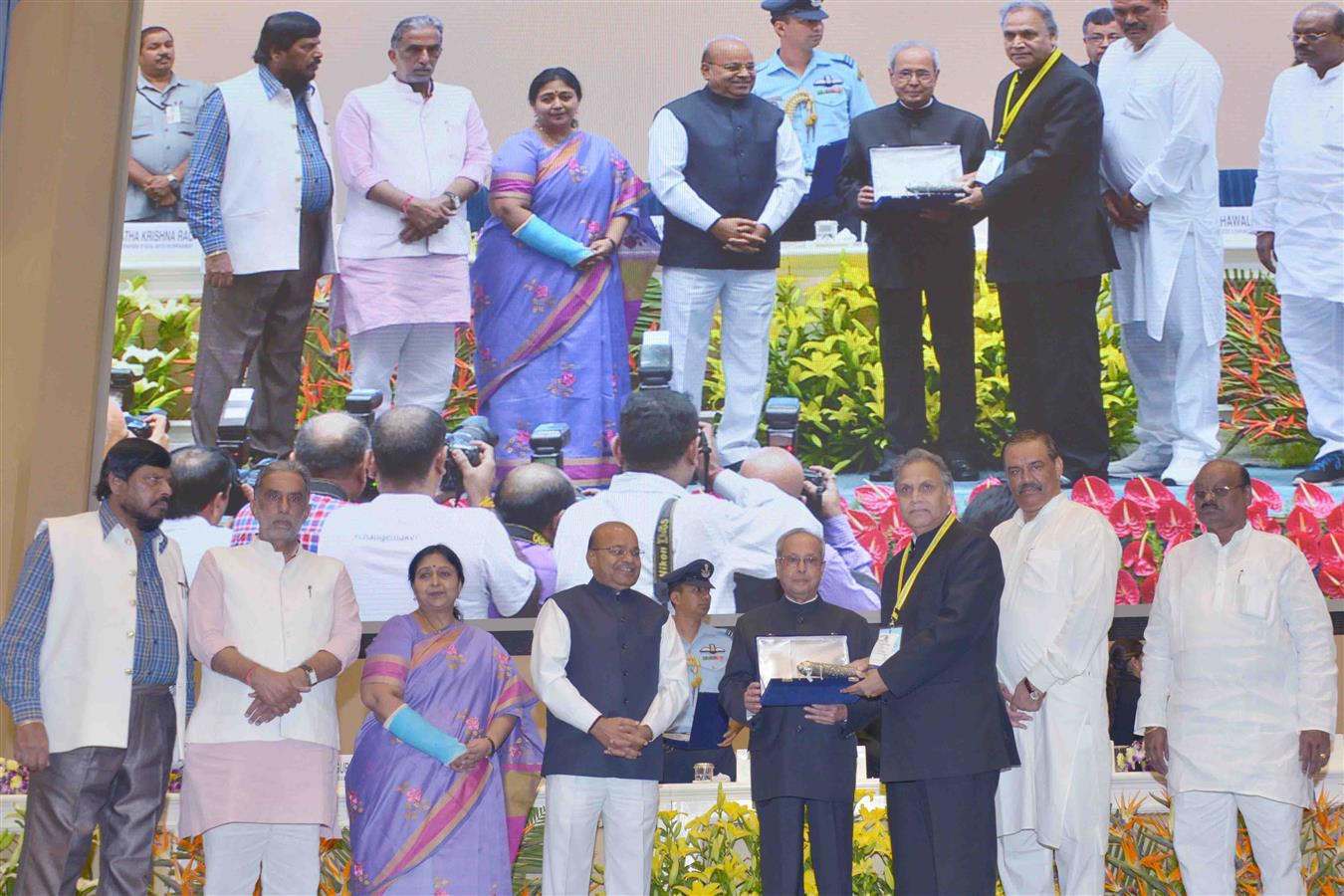 The President of India, Shri Pranab Mukherjee presenting the Dr. Ambedkar National Award For the Year 2011,2012 and 2014 in New Delhi on May 26, 2017.