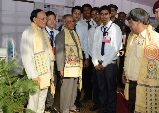 The President of India, Shri Pranab Mukherjee Interacting with grass root innovators at the 5th convocation of National Institute of Technology at Agartala in Tripura on June 21, 2013.