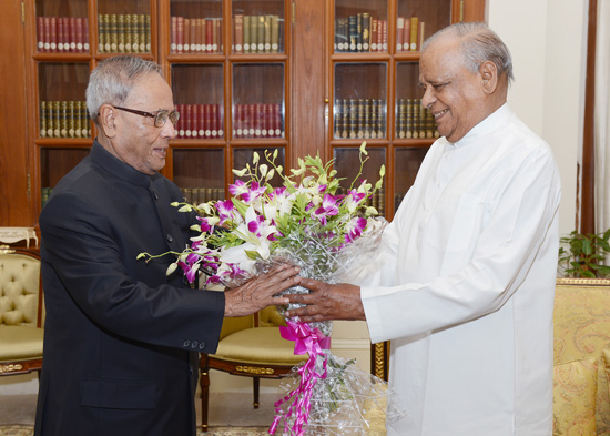 The Governor of Assam, Shri Janaki Ballav Patnaik calling on the President of India, Shri Pranab Mukherjee at Rashtrapati Bhavan in New Delhi on June 24, 2013.