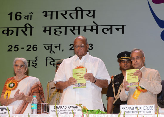 A book of ‘Cooperative Surge Ahead’ released and first copy being presented to the President of India, Shri Pranab Mukherjee at the inauguration of the 16th Indian Cooperative Congress at Siri Fort Auditorium in New Delhi on June 25, 2013.