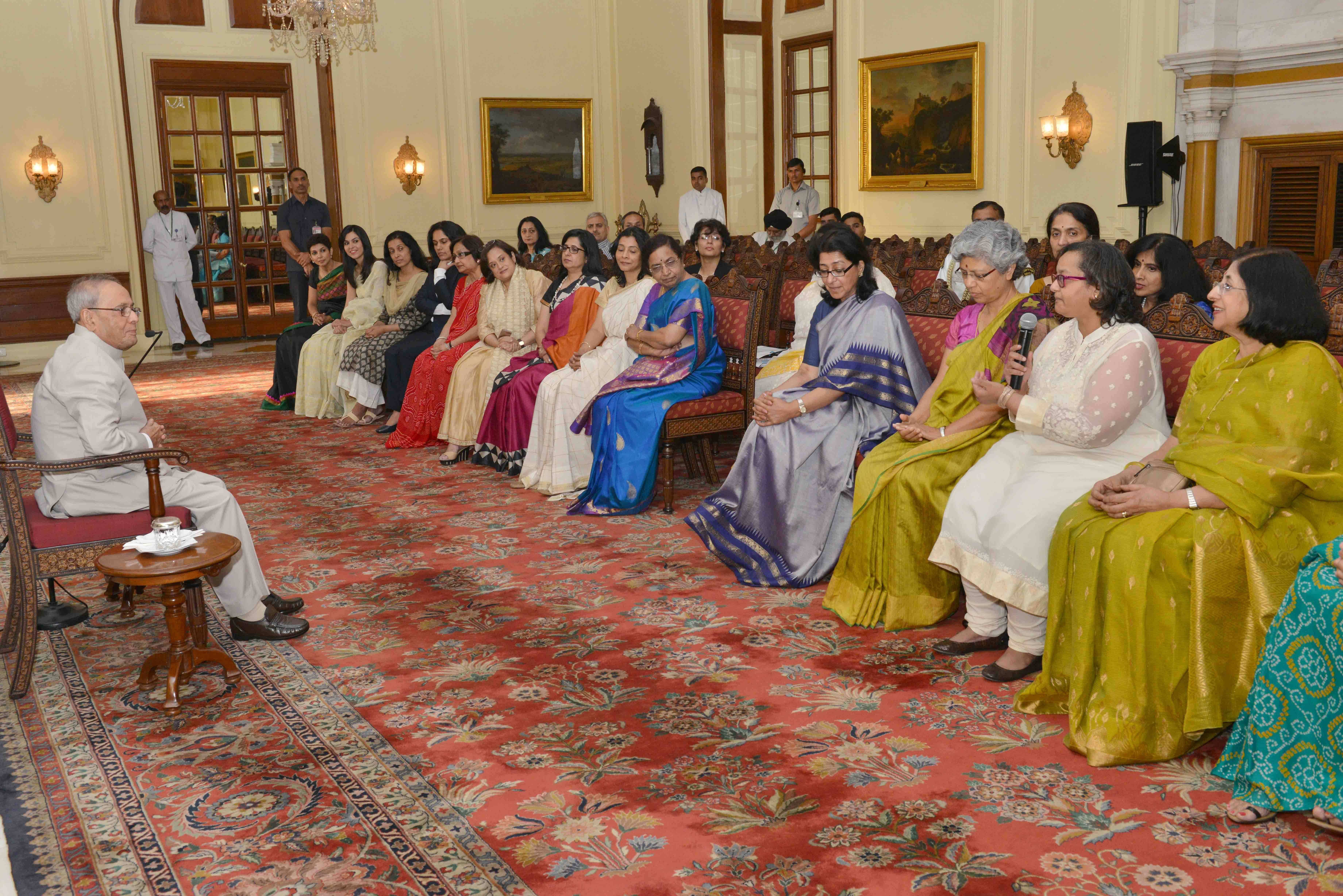 Contributors to the book ’30 Women in Power: Their Voices, Their Stories’ calling on the President of India, Shri Pranab Mukherjee at Rashtrapati Bhavan on August 31, 2015.