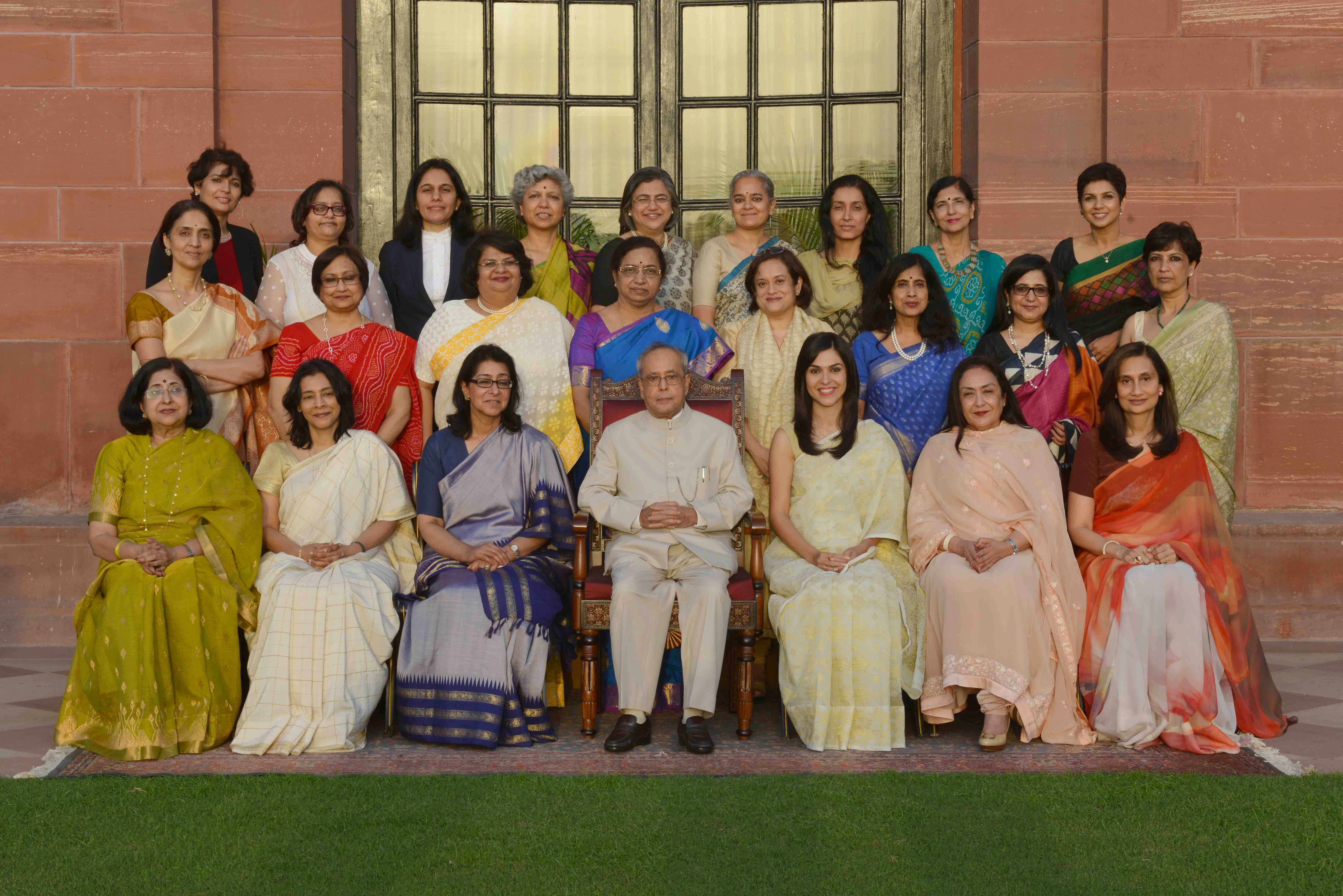 The President of India, Shri Pranab Mukherjee with the Contributors to the book ’30 Women in Power: Their Voices, Their Stories’ at Rashtrapati Bhavan on August 31, 2015.