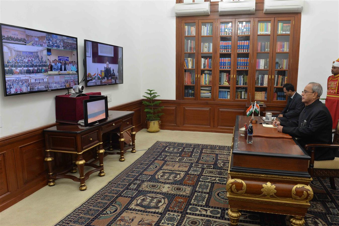 The President of India, Shri Pranab Mukherjee addressing the Students and Faculty of Institutes of Higher Learning and Probationary Officers at Civil Services Academies through Video Conferencing using National Knowledge Network (NKN) at Rashtrapati Bhav 