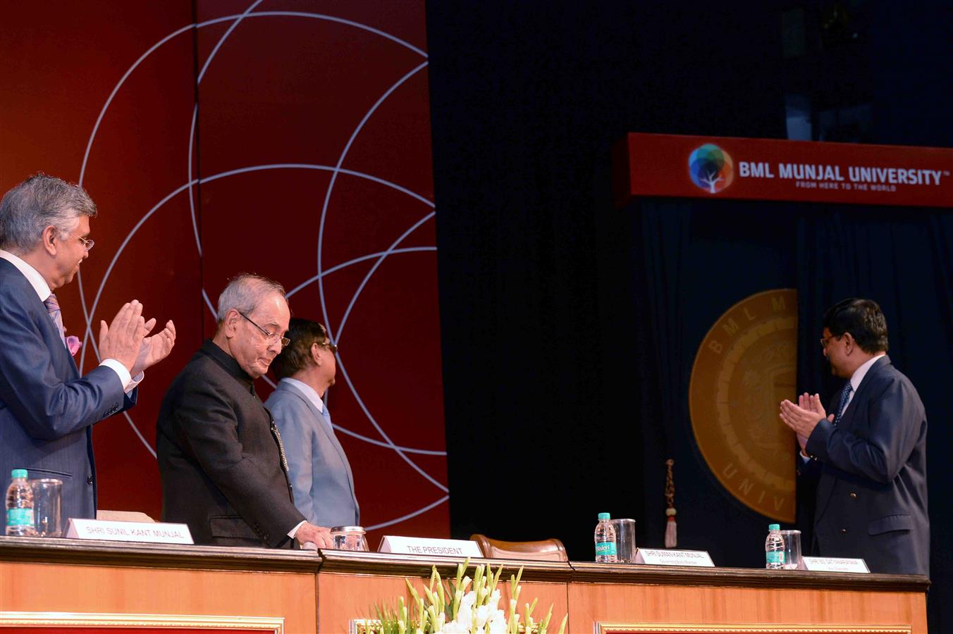 The President of India, Shri Pranab Mukherjee dedicating the BML Munjal University, Gurgaon to the Nation at Rashtrapati Bhavan on July 12, 2017.