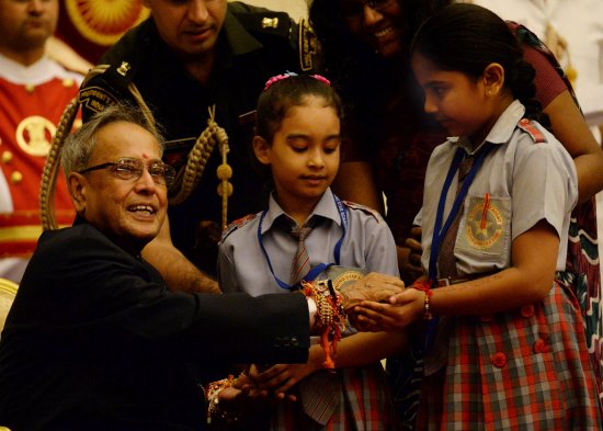 The President of India, Shri Pranab Mukherjee met a group of more than 200 children from 53 different organizations and schools at Rashtrapati Bhavan on 20th August, 2013 on the occasion of Raksha Bandhan.