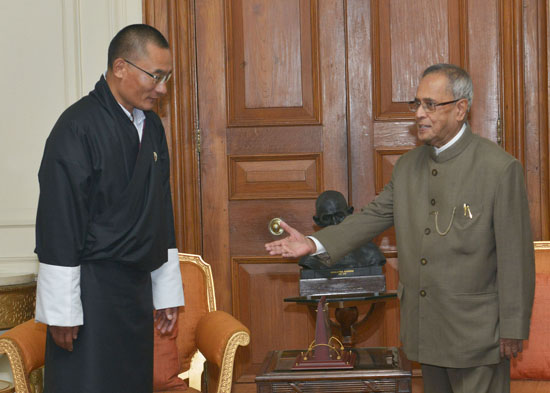 The Prime Minister of Bhutan, H.E. Mr. Lyonchhen Tshering Tobgay calling on the President of India, Shri Pranab Mukherjee at Rashtrapati Bhavan in New Delhi on August 31, 2013.