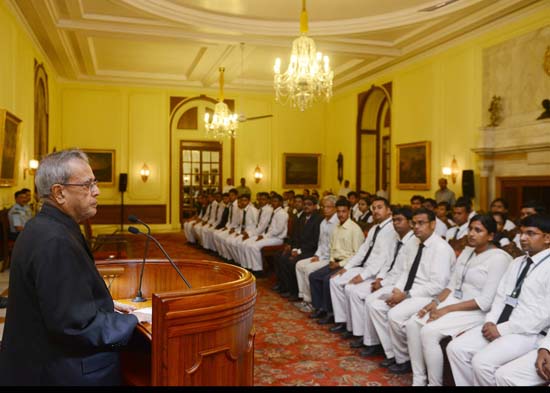 The President of India, Shri Pranab Mukherjee meeting the LLB students from Hooghly Mohsin College from West Bengal at Rashtrapati Bhavan in New Delhi on September 19, 2013. The students are in Delhi as part of their educational curriculum to visit and ob