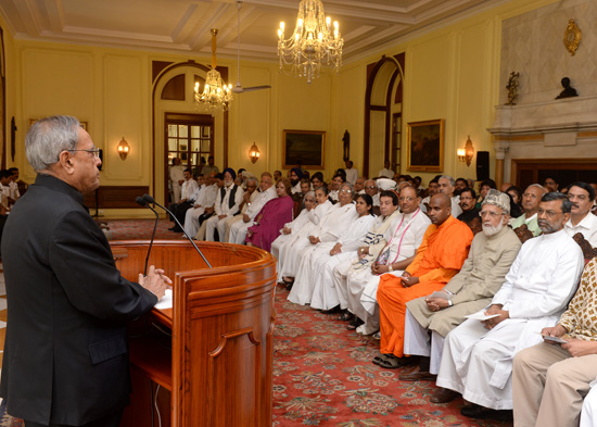 The President of India, Shri Pranab Mukherjee launching the ‘All India Ahimsa Parmo Dharma Awareness Campaign’ on the occasion of International Peace Day at Rashtrapati Bhavan in New Delhi on September 21, 2013 in the presence of leaders belonging to vari