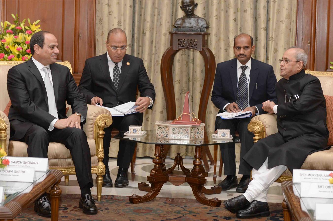 The President of the Arab Republic of Egypt, H.E. Mr. Abdel Fattah El Sisi calling on the President of India, Shri Pranab Mukherjee at Rashtrapati Bhavan on September 2, 2016. 