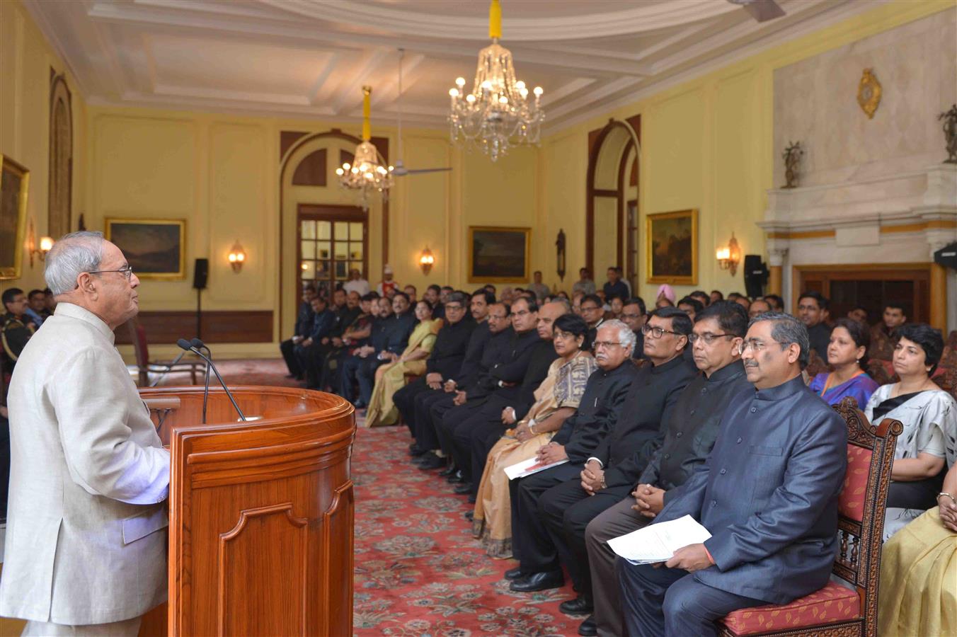 The President of India, Shri Pranab Mukherjee interacting with the officer trainees attending the 118th induction training programme for State Civil Service Officers promoted to the IAS at Lal Bahadur Shastri National Academy of Administration, Mussoorie 