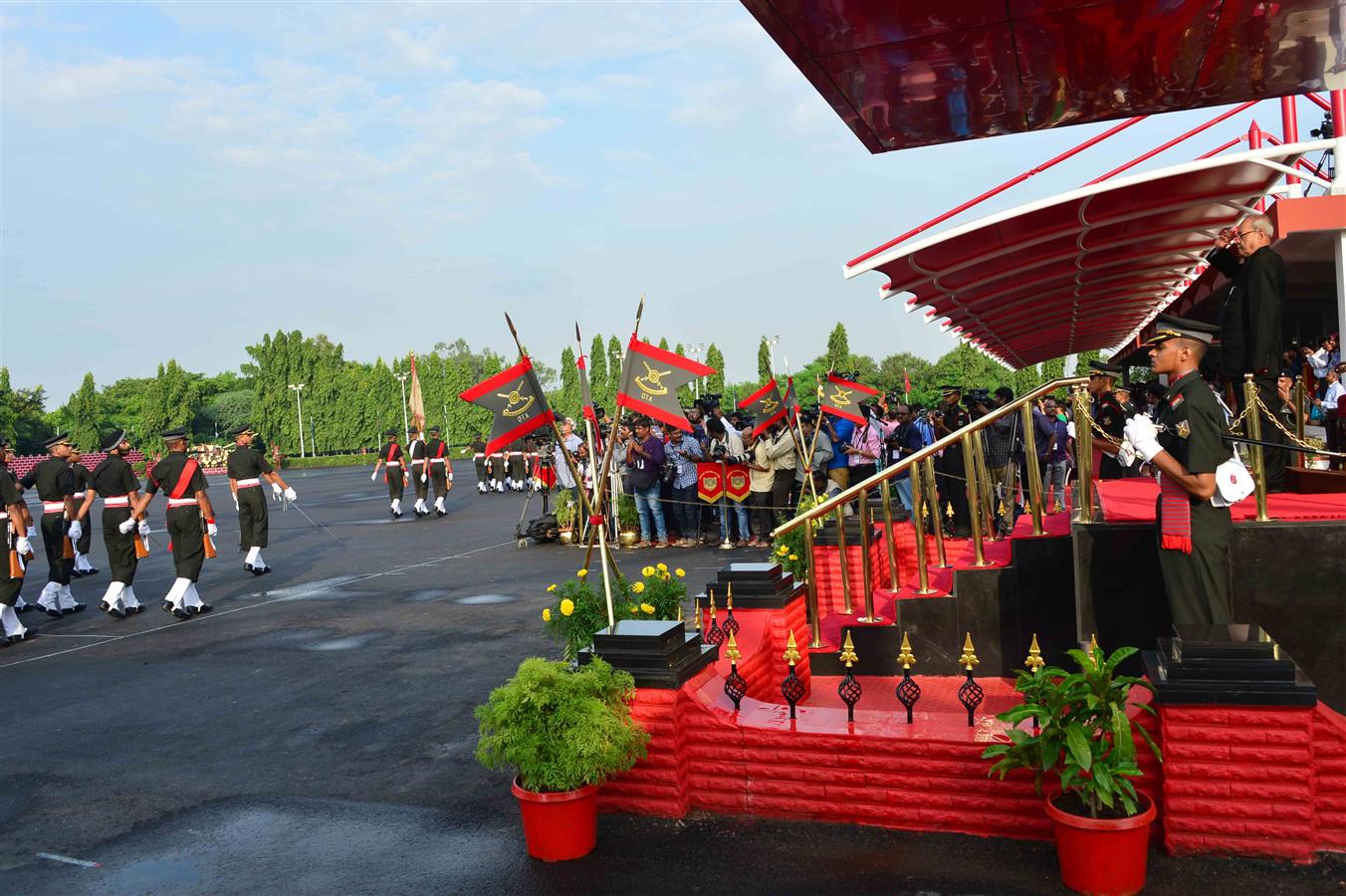 The President of India, Shri Pranab Mukherjee reviewing the passing out parade of the summer term at Officers Training Academy at Chennai in Tamil Nadu on September 10, 2016. 