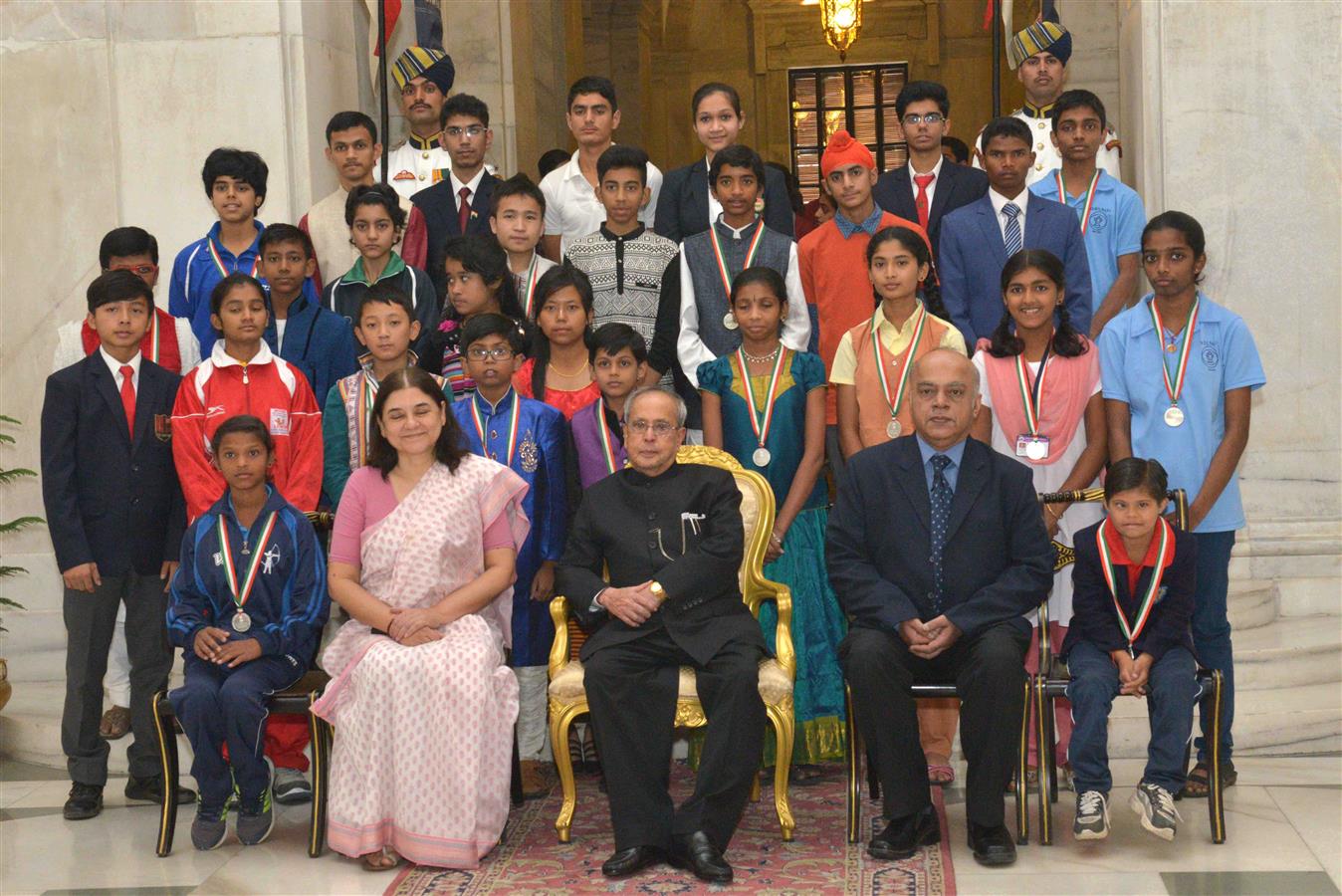 The President of India, Shri Pranab Mukherjee with recipients of National Child Awards for Exceptional Achievement 2015 on the occasion of Children’s Day at Rashtrapati Bhavan on November 14, 2015.