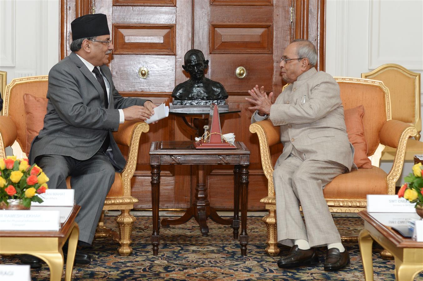 The Prime Minister of Nepal, Rt. Hon'ble Pushpa Kamal Dahal 'Prachanda' calling on the President of India, Shri Pranab Mukherjee at Rashtrapati Bhavan on September 16, 2016. 