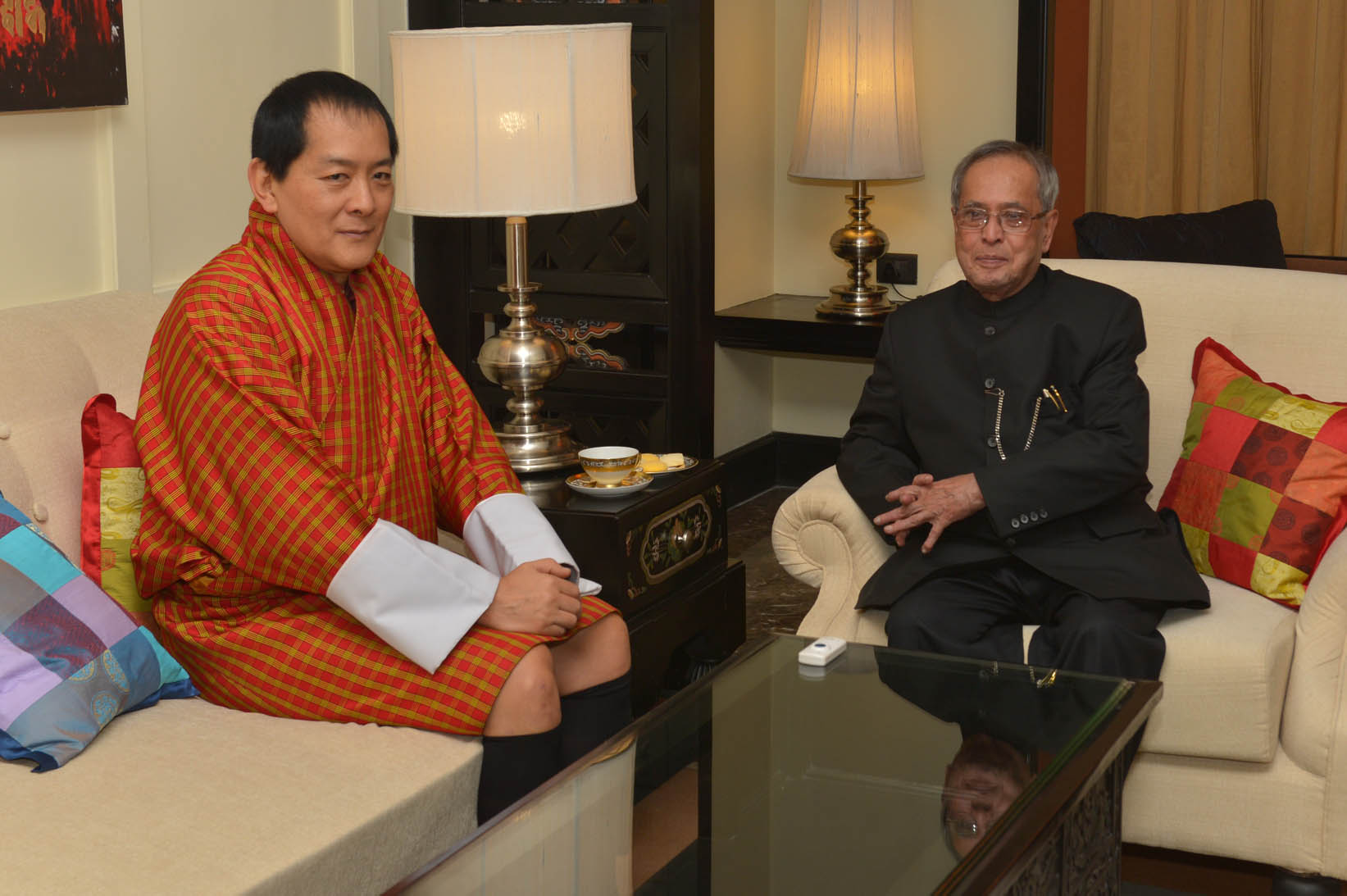 HM the Fourth Druk Gyalpo calling on the President of India, Shri Pranab Mukherjee at Thimpu in Bhutan on November 7, 2014. 