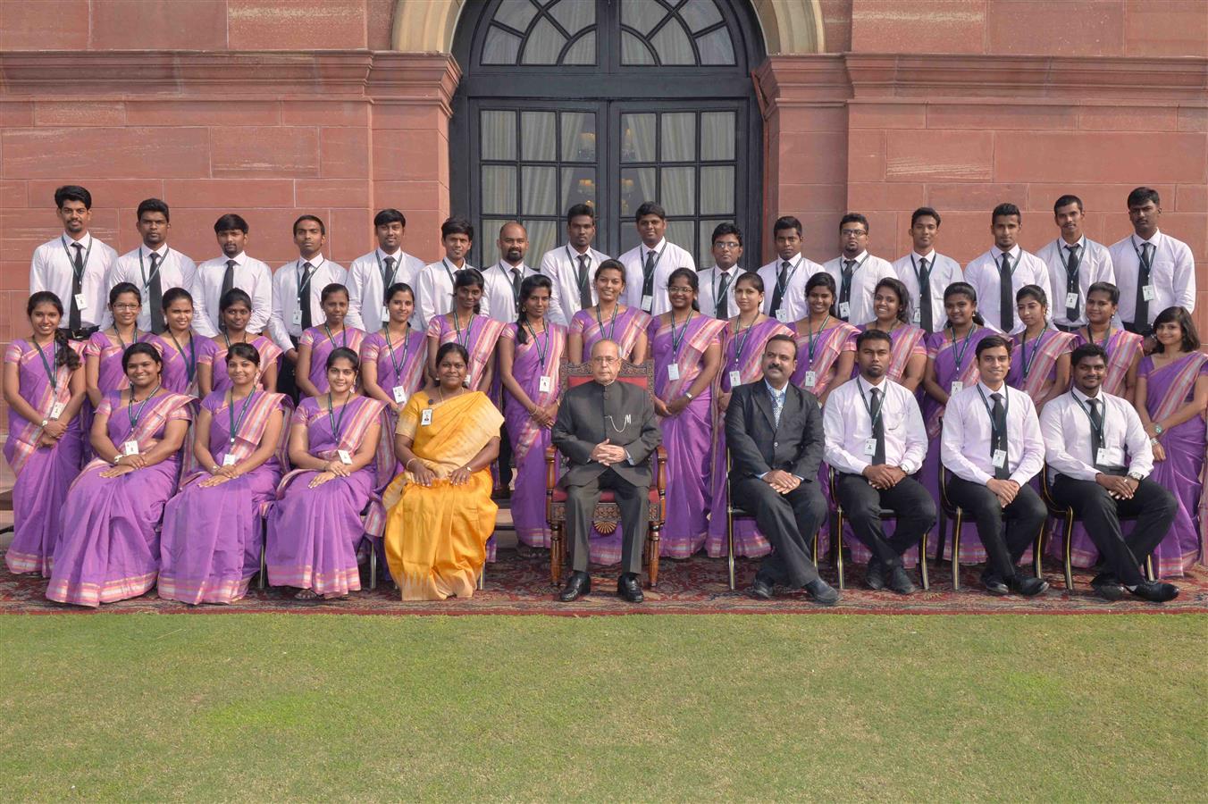 The President of India, Shri Pranab Mukherjee with Students from the Department of Social Work, Madras Christian College, Chennai at Rashtrapati Bhavan on November 24, 2015.