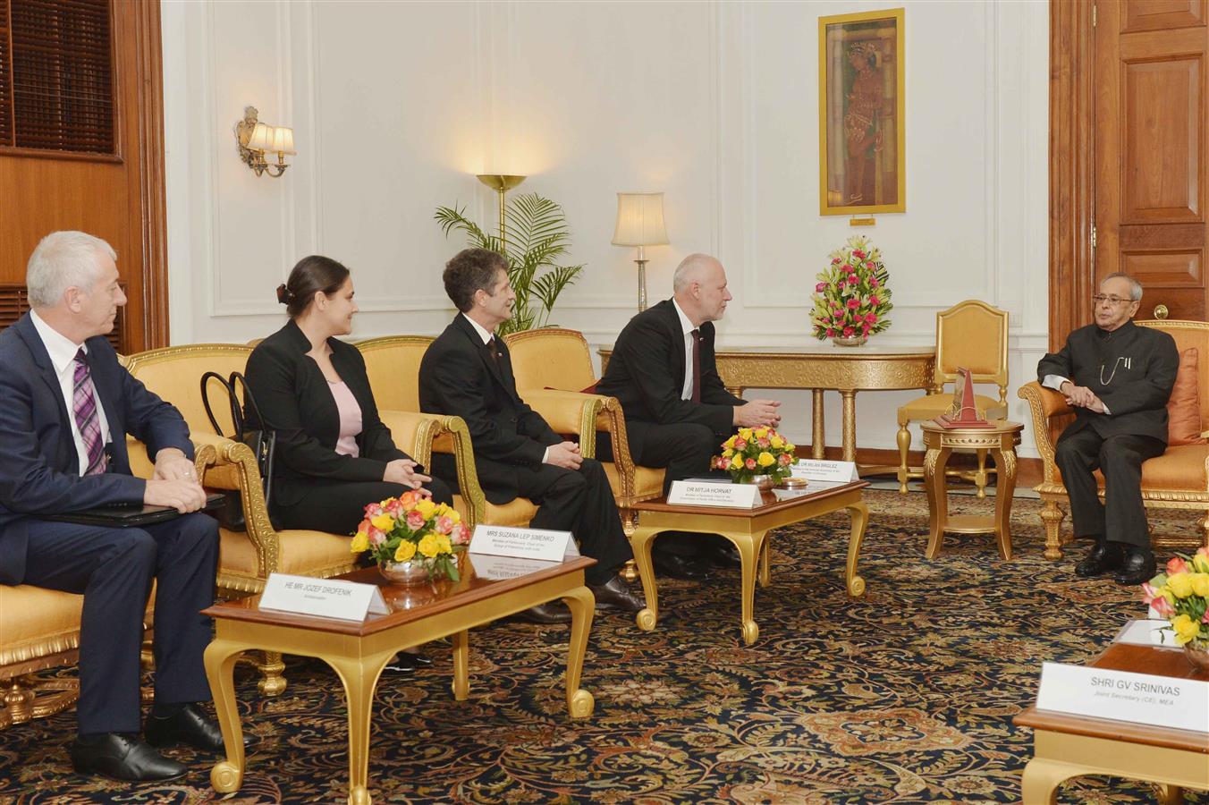 A Parliamentary Delegation from the Republic of Slovenia led by the President of the National Assembly of Republic of the Slovenia, H.E. Dr. Milan Brglez calling on the President of India, Shri Pranab Mukherjee at Rashtrapati Bhavan on November 26, 2015.