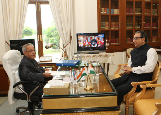 The Chief Executive Officer of the Prasar Bharati, Shri Jawhar Sircar calling on the President of India, Shri Pranab Mukherjee on August 9, 2012.