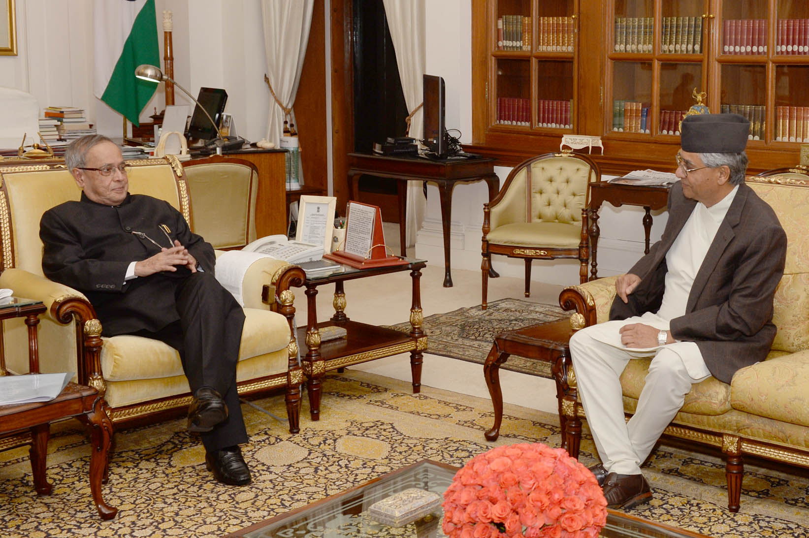 The Former Prime Minister of Nepal, Shri Sher Bahadur Deuba calling on the President of India, Shri Pranab Mukherjee at Rashtrapati Bhavan on November 19, 2014. 