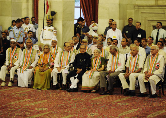 The President of India, Shri Pranab Mukherjee, hosted At Home to the Freedom Fighters on the occasion of the 70th anniversary of the Quit India Movement at Rashtrapati Bhavan on August 9, 2012.