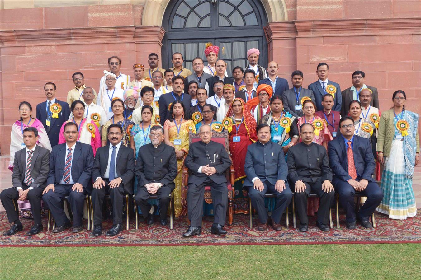 The President of India, Shri Pranab Mukherjee with awardees of the National Awards and Shilp Guru Awards for Handicraft Artisans at Rashtrapati Bhavan on December 9, 2015.