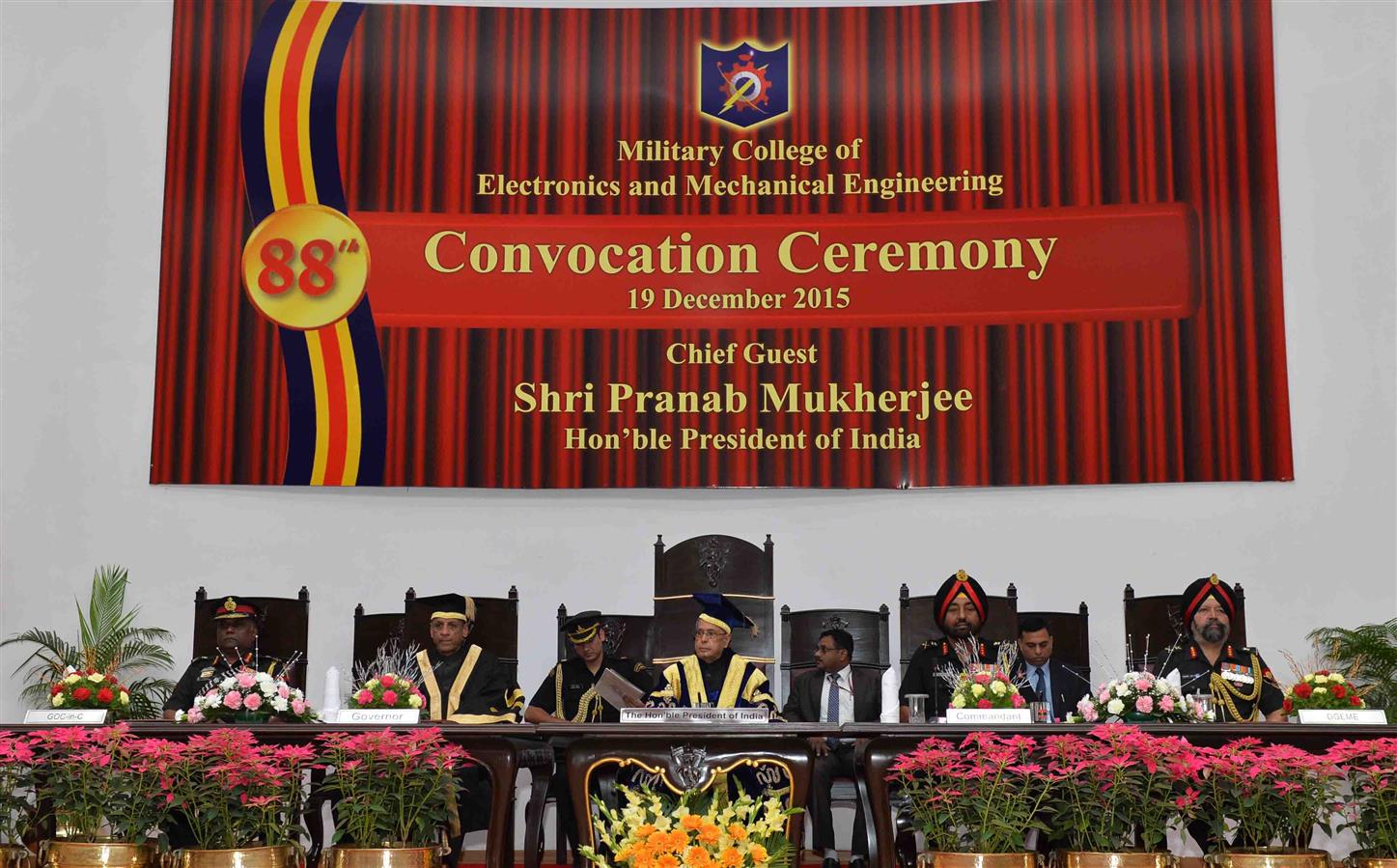 The President of India, Shri Pranab Mukherjee attended the Convocation Ceremony of the 96th Degree Engineering and 24th Technical Entry Scheme courses of Military College of Electronics and Mechanical Engineering at Secunderabad on December 19, 2015.