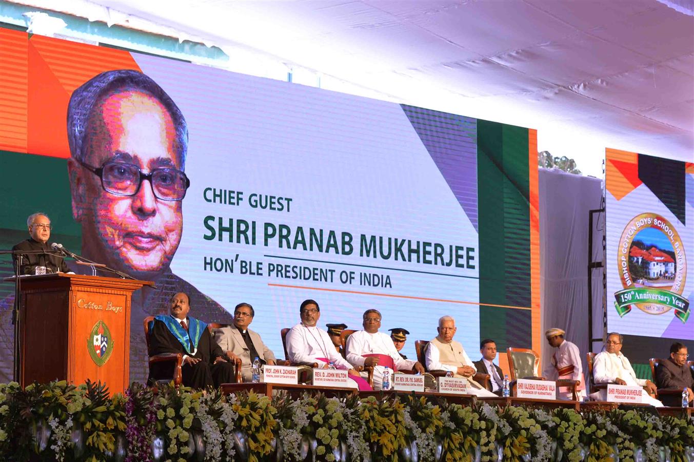 The President of India, Shri Pranab Mukherjee addressing at the 150th Anniversary of Bishop Cotton Boys’ School at Bengaluru on December 23, 2015.