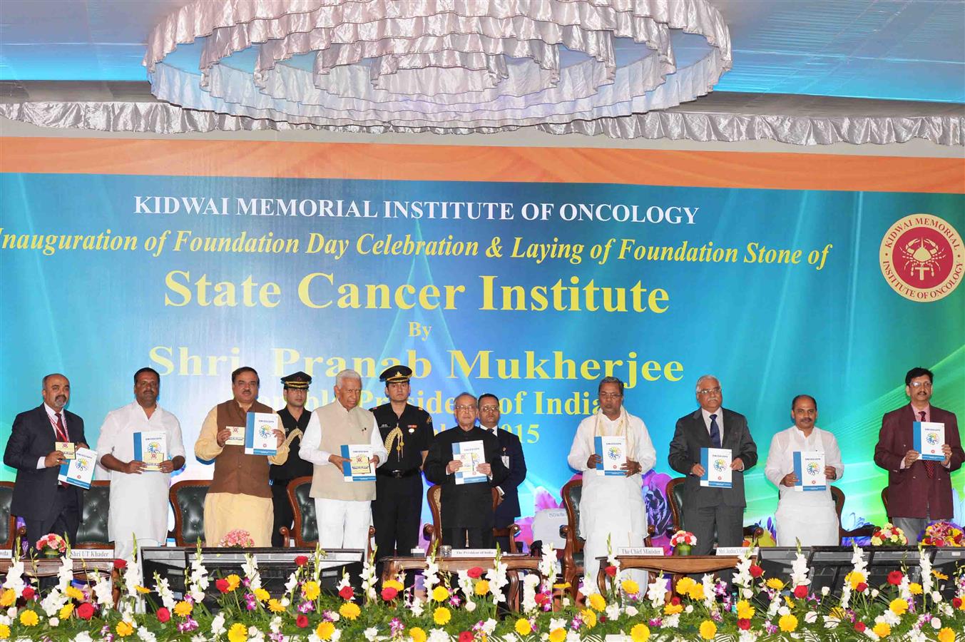 The President of India, Shri Pranab Mukherjee at the function of laying the Foundation Stone of a State Cancer Institute and also inaugurating the Foundation Day celebrations of the Kidwai Memorial Institute of Oncology in Bengaluru in Karnataka on Decemb