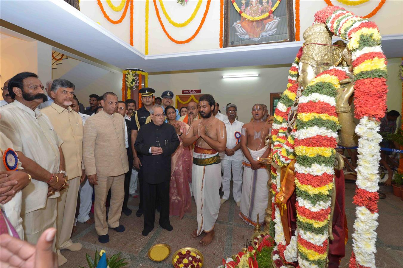 The President of India, Shri Pranab Mukherjee at the inauguration of the Vedapathashala of Tirumala Tirupati Devasthanam at Ai-Bhimavaram in Andhra Pradesh on December 25, 2015.