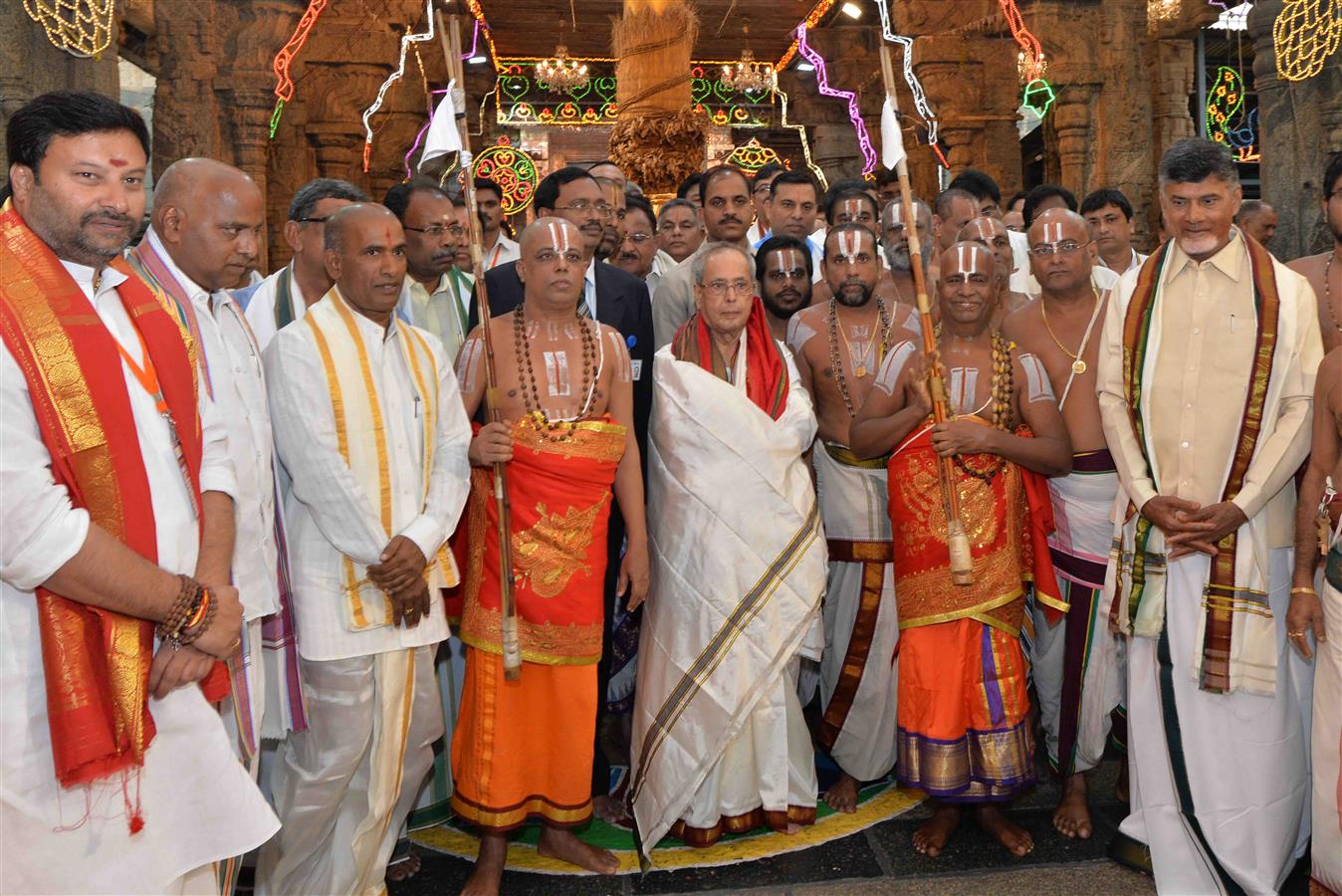 The President of India, Shri Pranab Mukherjee visiting Lord Venkateswara Temple at Tirupati on December 25, 2015.