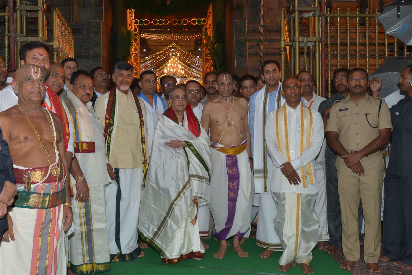 The President of India, Shri Pranab Mukherjee visiting Lord Venkateswara Temple at Tirupati on December 25, 2015.