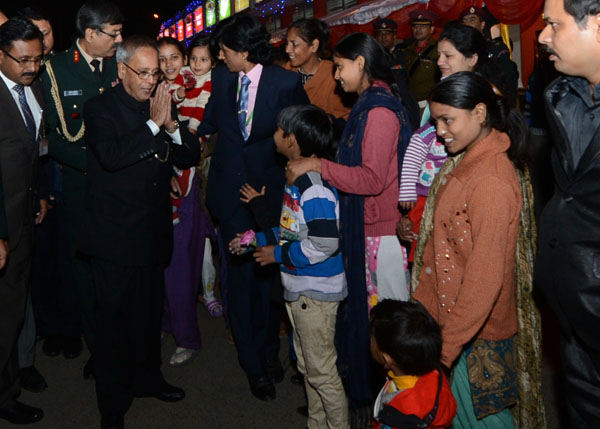 The President of India, Shri Pranab Mukherjee meeting the community people those are belongs to the President's Estate on the occasion of his Birth Day at President's Estate in New Delhi on December 11, 2013.