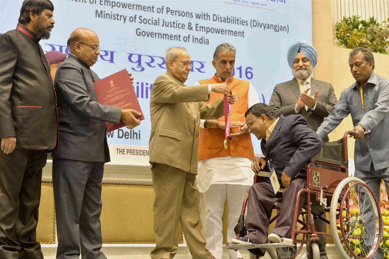 The President of India, Shri Pranab Mukherjee presenting the National Awards for the Empowerment of Persons with Disabilities (Divyangjan) in New Delhi on December 3, 2016 on the occasion of International Day of Disabled Persons. 