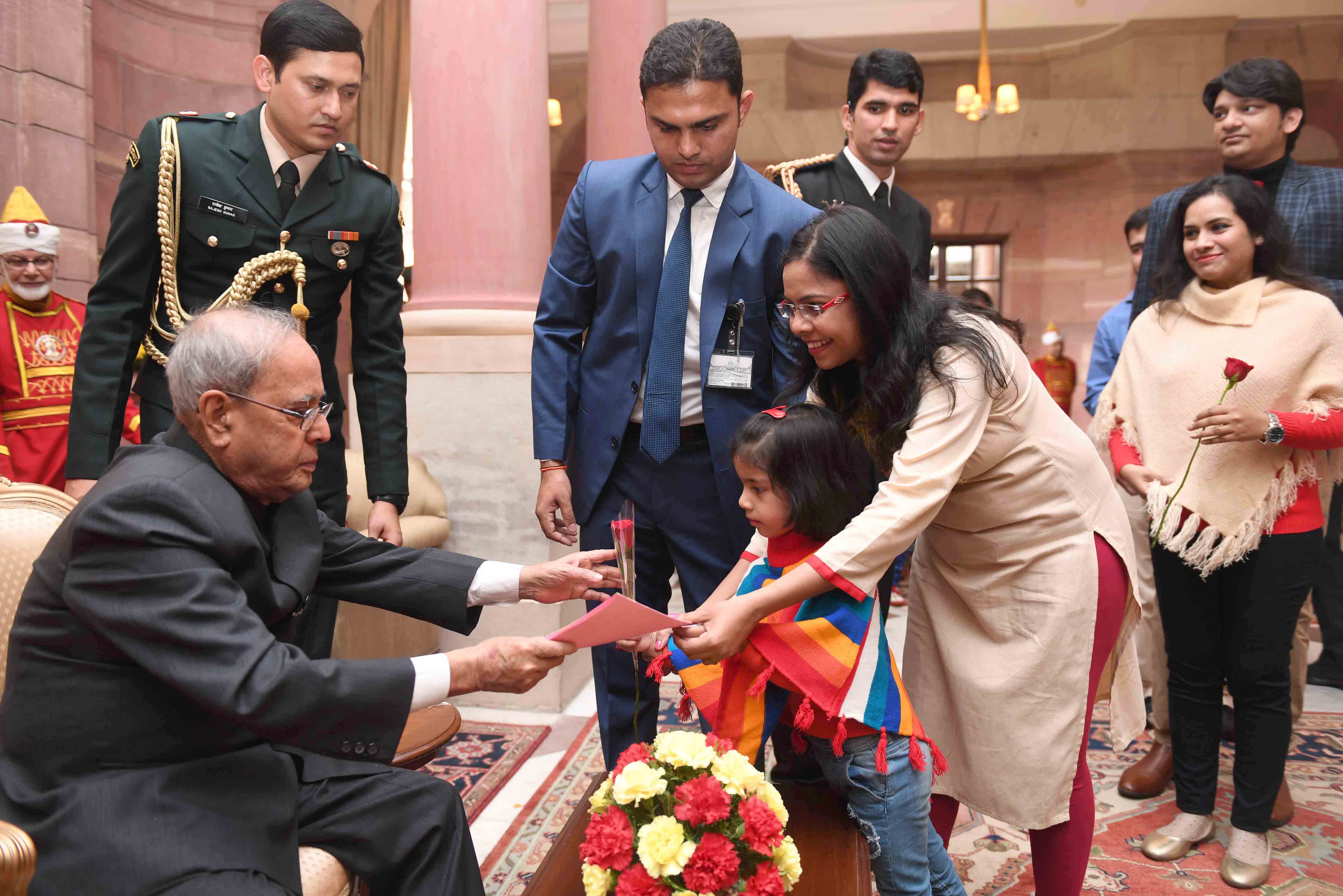 The President of India, Shri Pranab Mukherjee receiving Greetings on his Birthday from all walks of life at Rashtrapati Bhavan on December 11, 2016. 