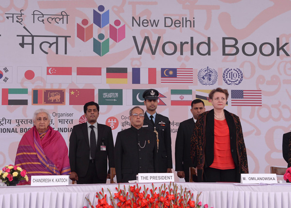 The President of India, Shri Pranab Mukherjee at a function to inaugurate the New Delhi World Book Fair organized by the National Book Trust, India at Hamsadhwai Theatre at Pragati Maidan in New Delhi on February 15, 2014. 