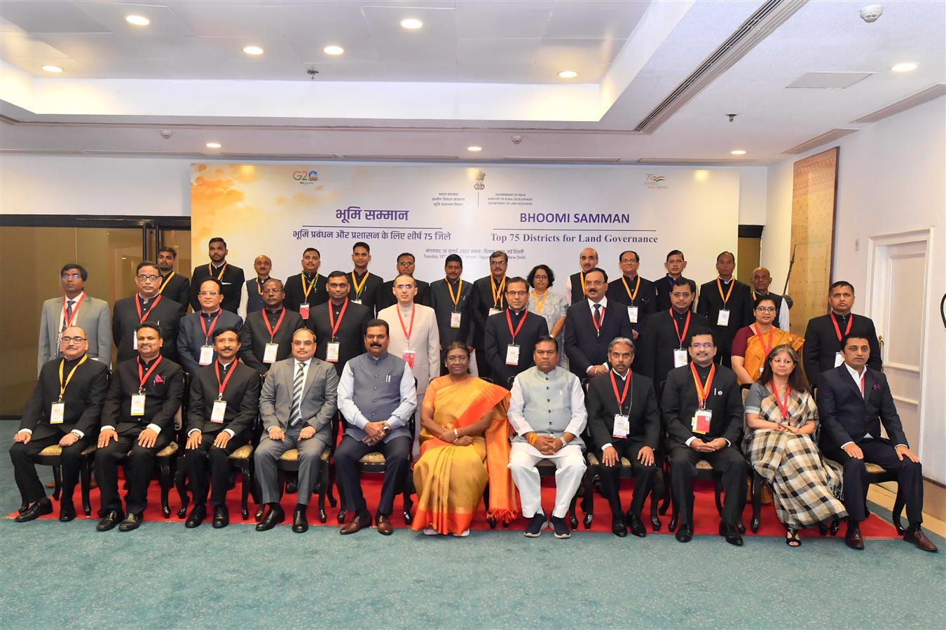 The President of India, Smt Droupadi Murmu presented the "Bhoomi Samman" 2023 at a function organised by the Union Ministry of Rural Development in New Delhi on July 18, 2023.