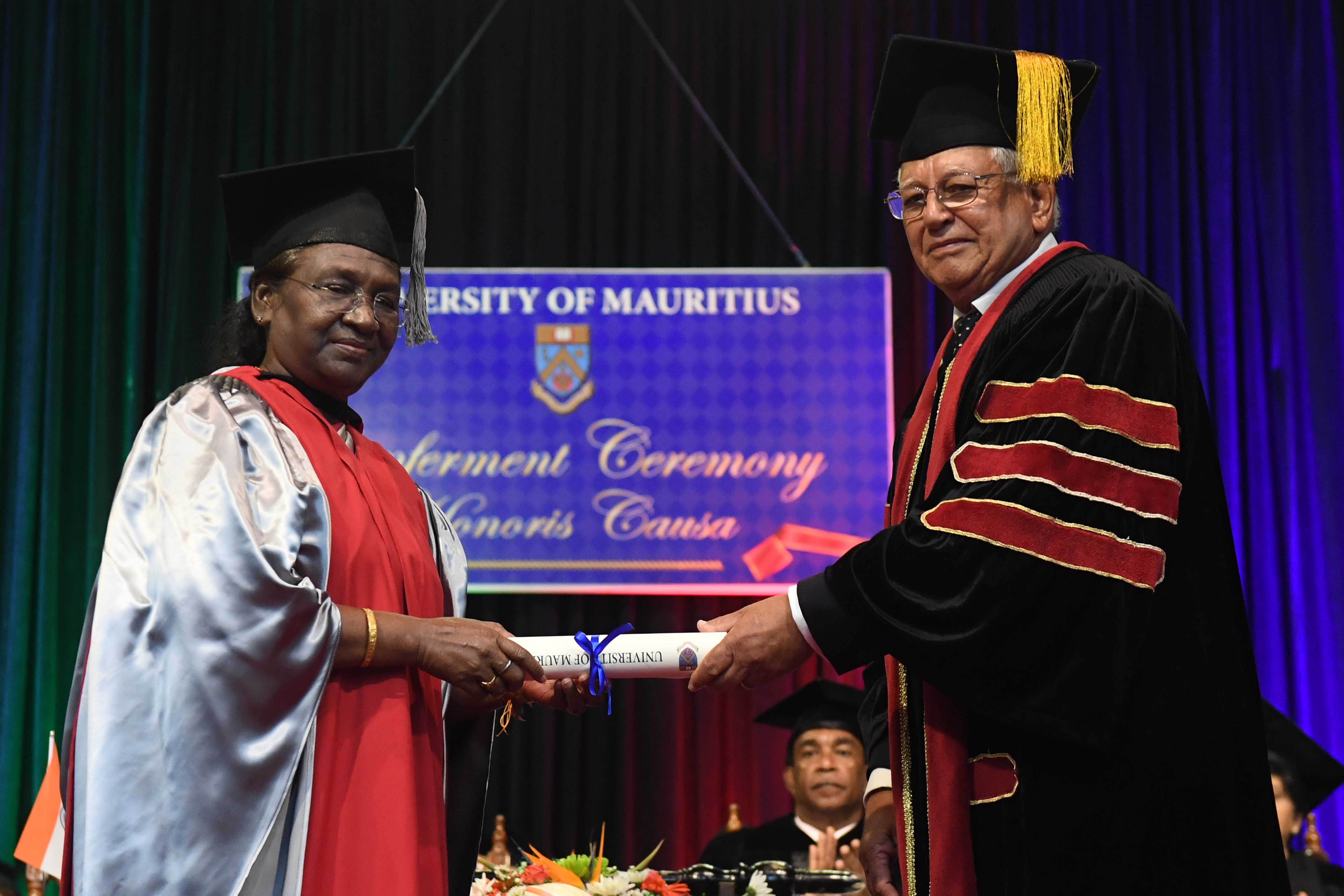 The University of Mauritius conferred Honoris Causa Degree of Doctor of Civil Law on the President of India, Smt Droupadi Murmu on March 12, 2024.