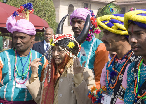 Tribal Artists and Other Participants in 63rd Republic Day Parade Meet the President of India