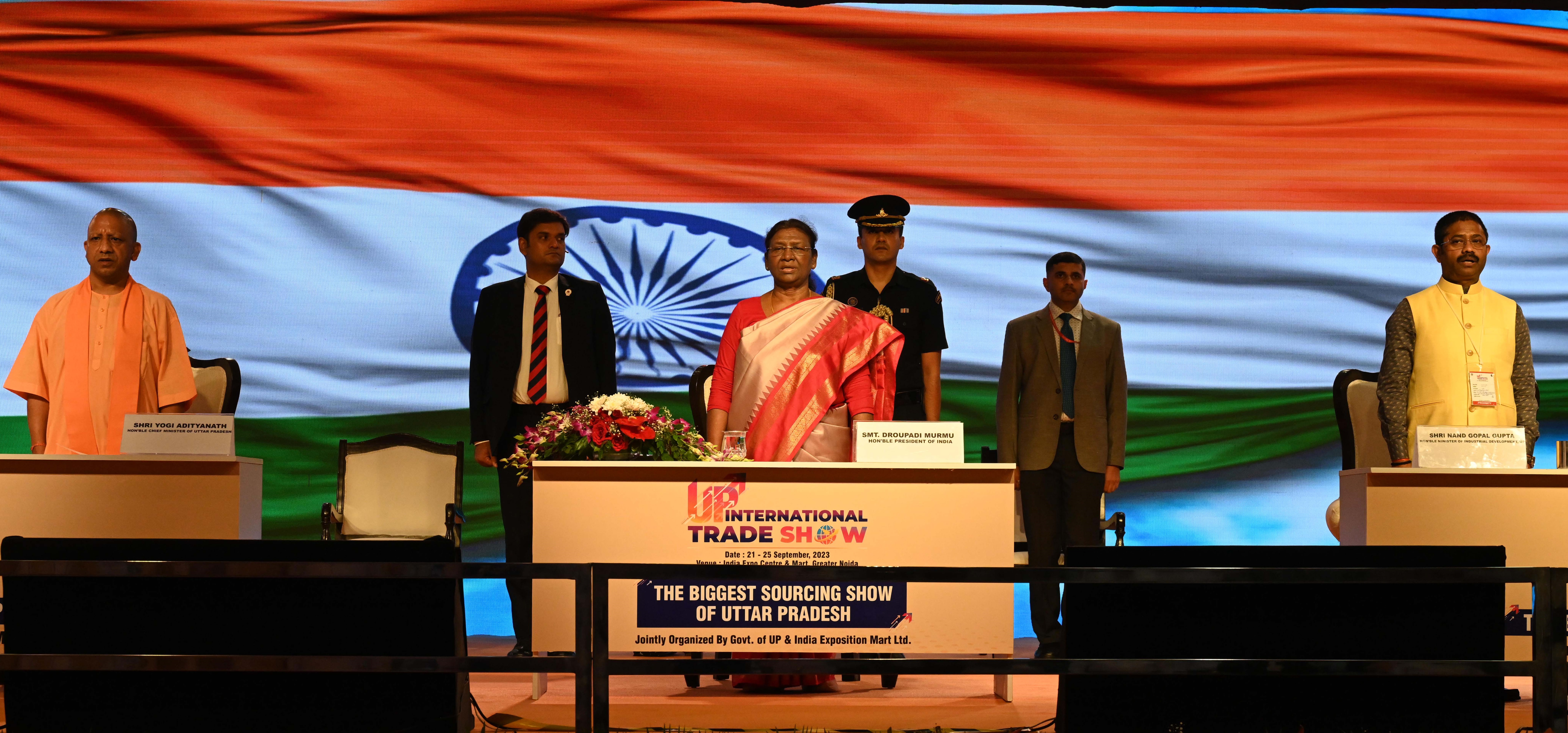 The President of India, Smt Droupadi Murmu inaugurating the first Uttar Pradesh International Trade Show at Greater Noida on September 21, 2023.